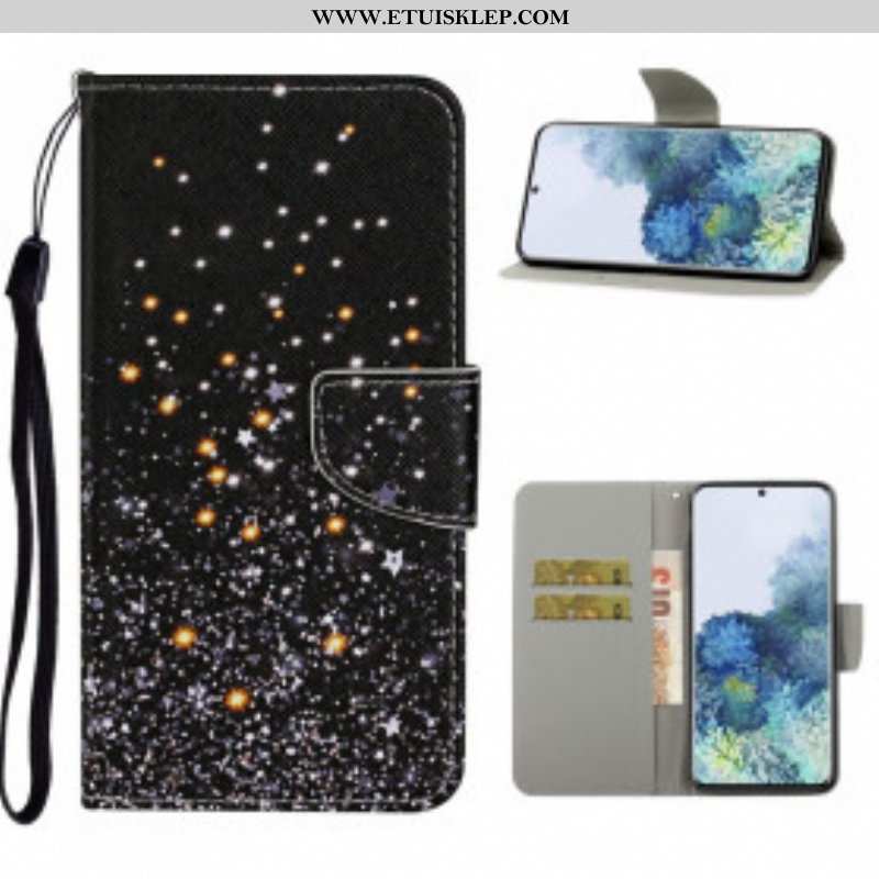 Etui Folio do Samsung Galaxy S21 Ultra 5G Gwiazdy I Cekiny Ze Smyczą